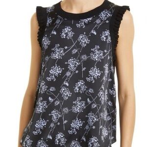 Cinq à Sept 5to7 SATIN LENORE TOP ZK356C4557Z CHARCOAL Black HYDRANGEA BLUE XS